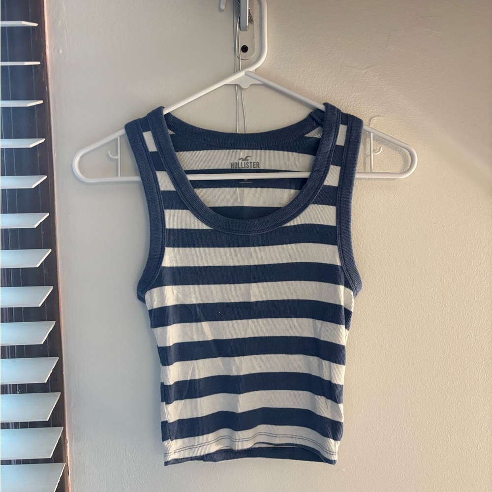 Hollister Blue and White Striped Tank Top